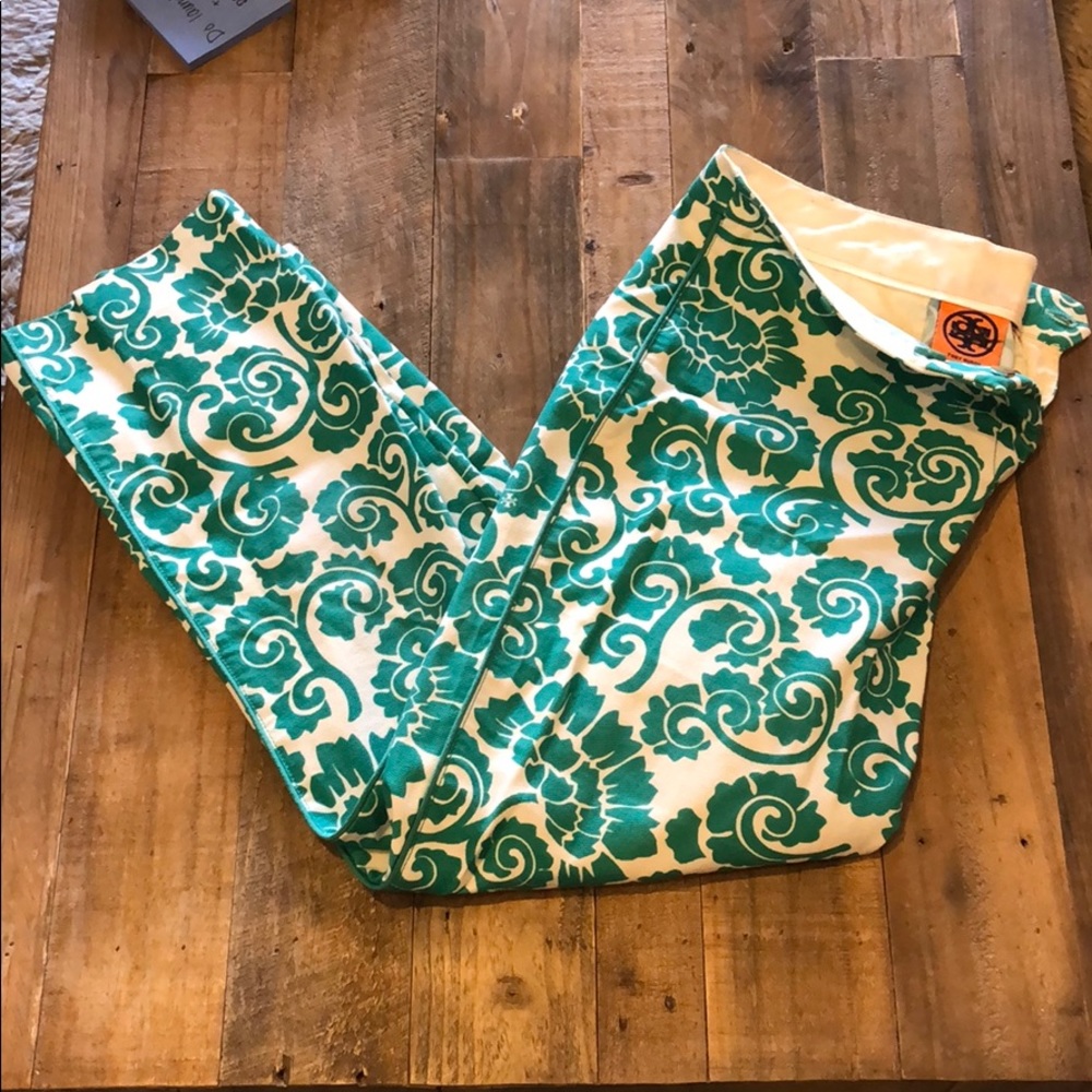 Tory Burch Floral Teal & White Pants - Size 4